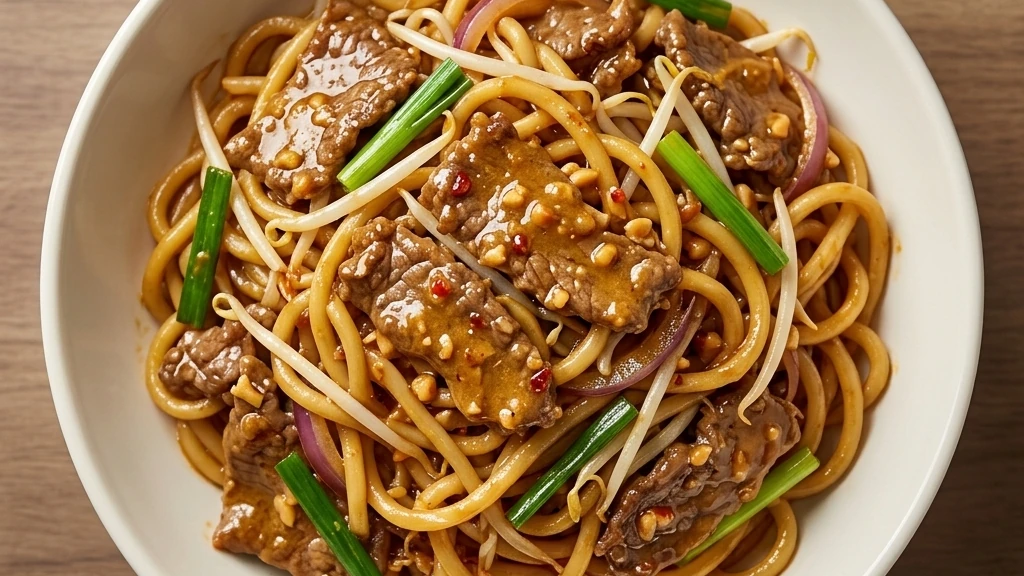 Satay Beef Fried Thick Noodles served at The Pink Pearl Restaurant in Calgary